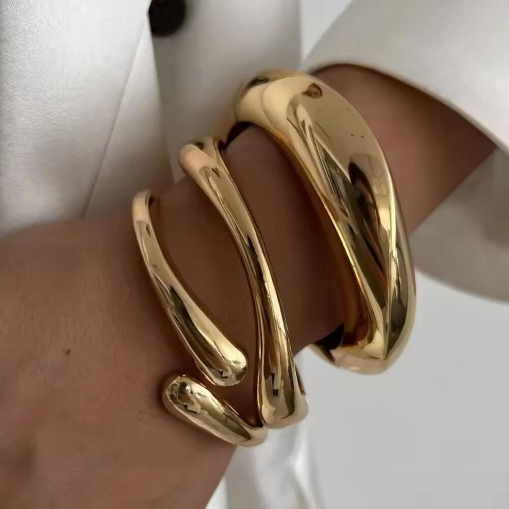 Chic 3pcs Gold Stackable Cuff Bangles - Stylish B… - image 5